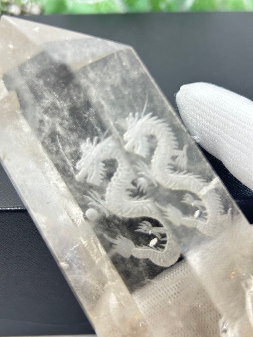 天然石スモーキークォーツ　龍彫りタワー置物　No.2260