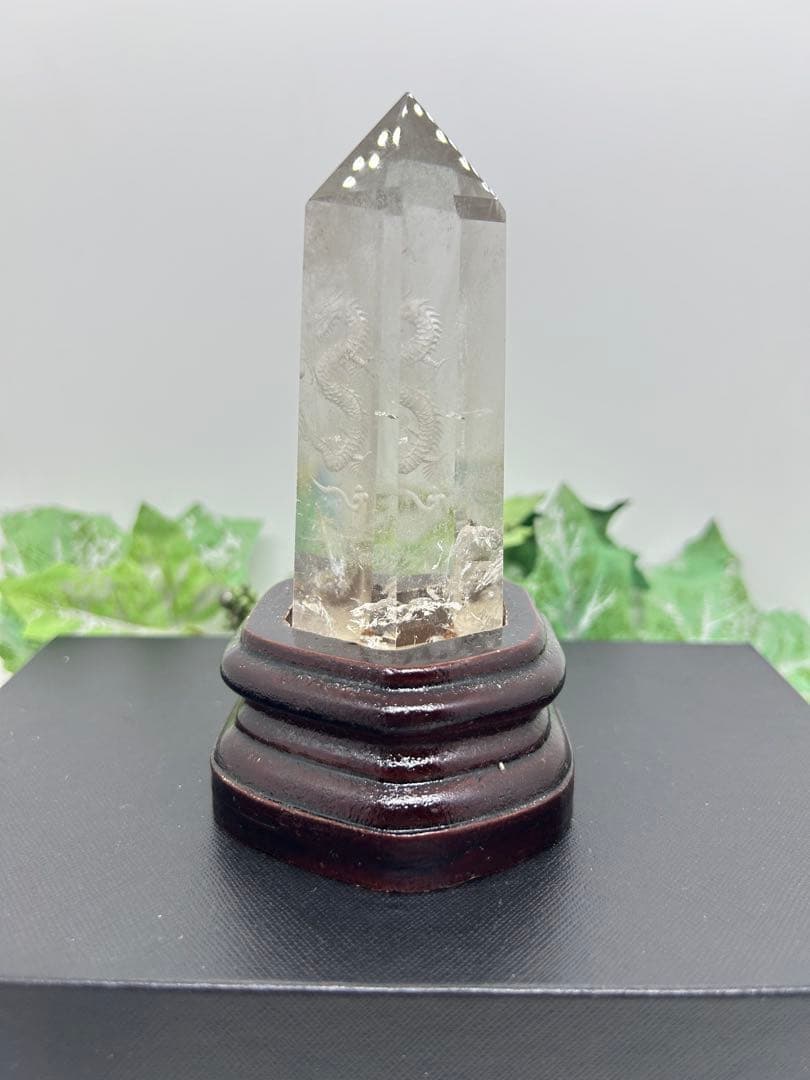 天然石スモーキークォーツ　龍彫りタワー置物　No.2260