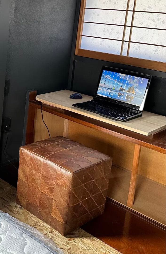 ブラウンレザー スクエアスツール ダイヤモンドパターン2個セット※バラ売りも対応