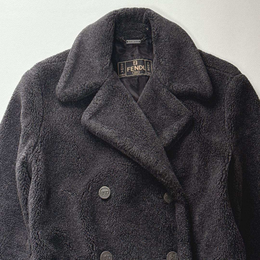 【美品】FENDI フェンディ　ボアコート トレンチ　ダブル　ロゴボタン