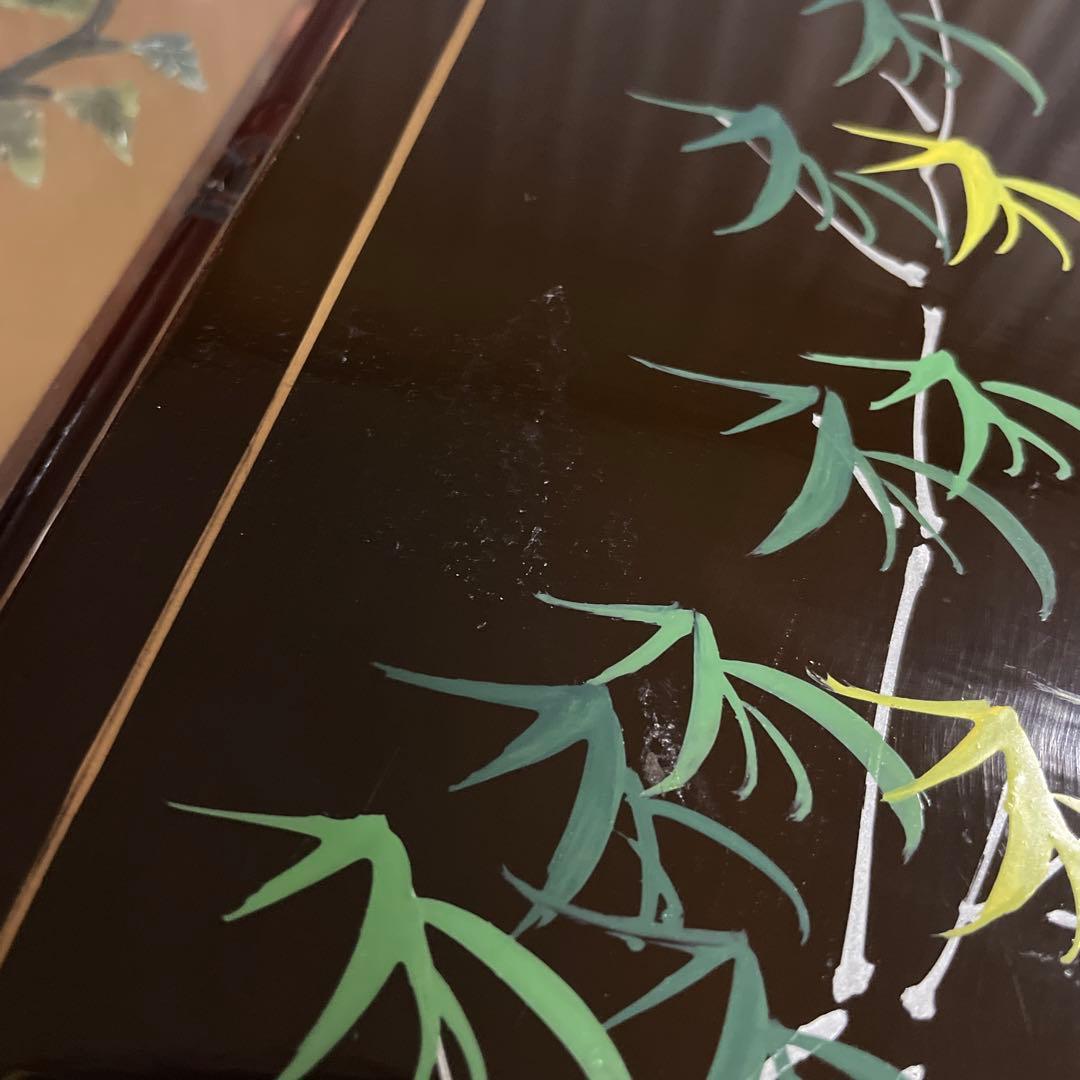 木製 花柄 屏風 ミニ衝立て 中国インテリア　置き物　約60.5㎝×45.5㎝