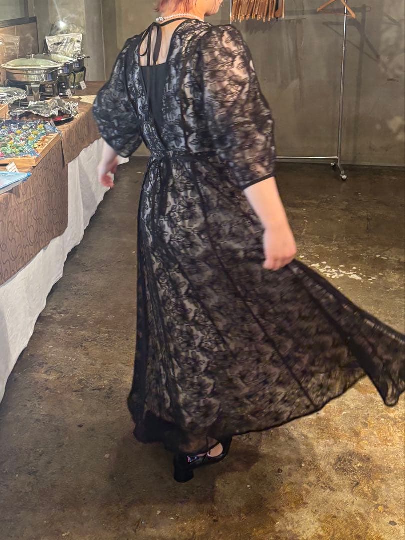 フレアロングレースドレス ブラック