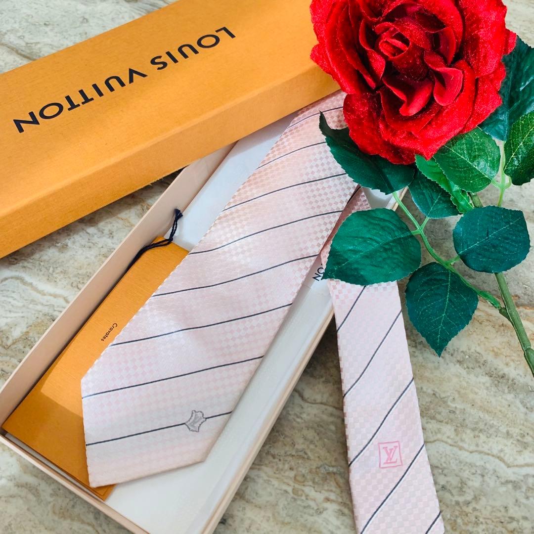 N309 新品未使用 ルイヴィトン ダミエ柄 ロゴ刺繍 ネクタイ メンズ
