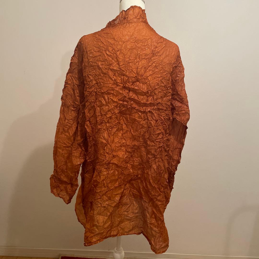 イッセイミヤケ　シルク100%オレンジ しわ加工 長袖チュニック