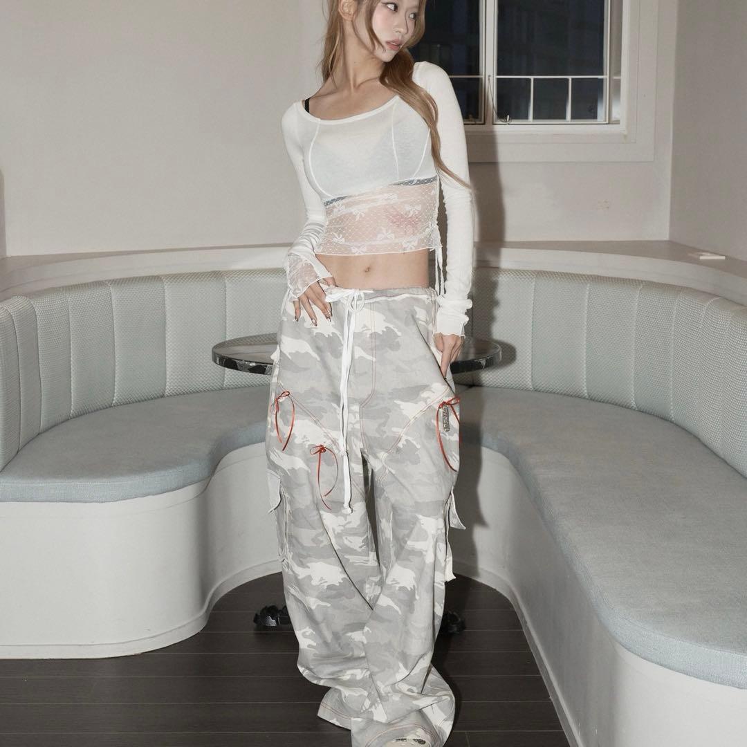 cherryquiri レースカーゴパンツ camo カモ 迷彩柄 リボン付き