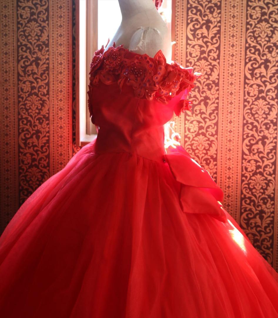 607LoveryWedding高級ウエディングドレス11号赤カラードレス