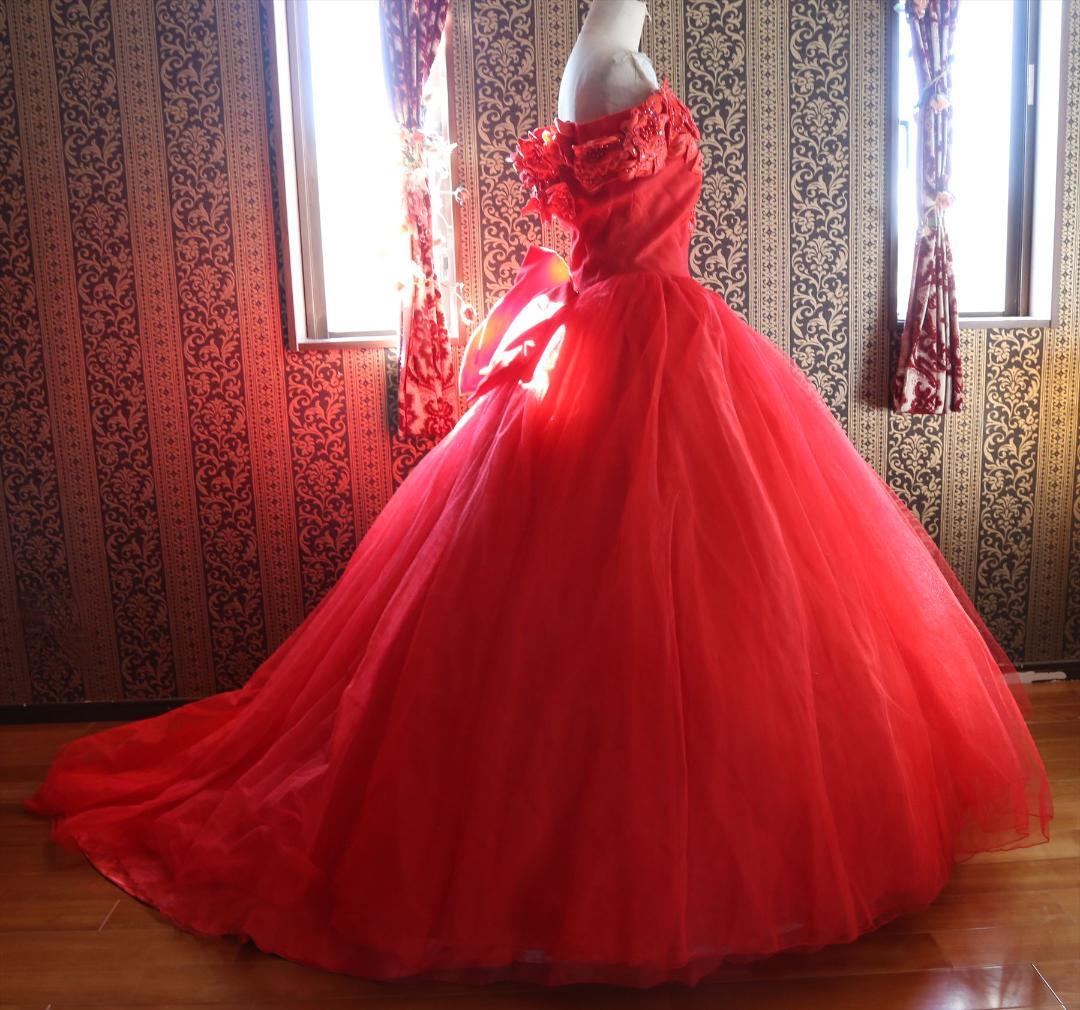 607LoveryWedding高級ウエディングドレス11号赤カラードレス