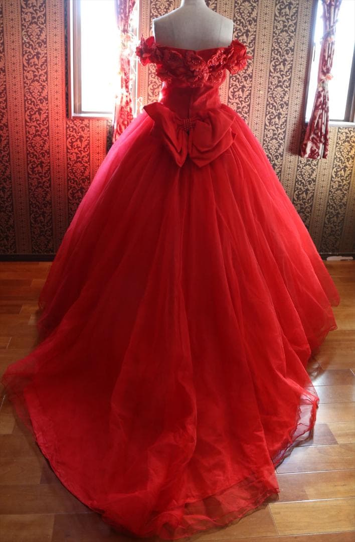 607LoveryWedding高級ウエディングドレス11号赤カラードレス