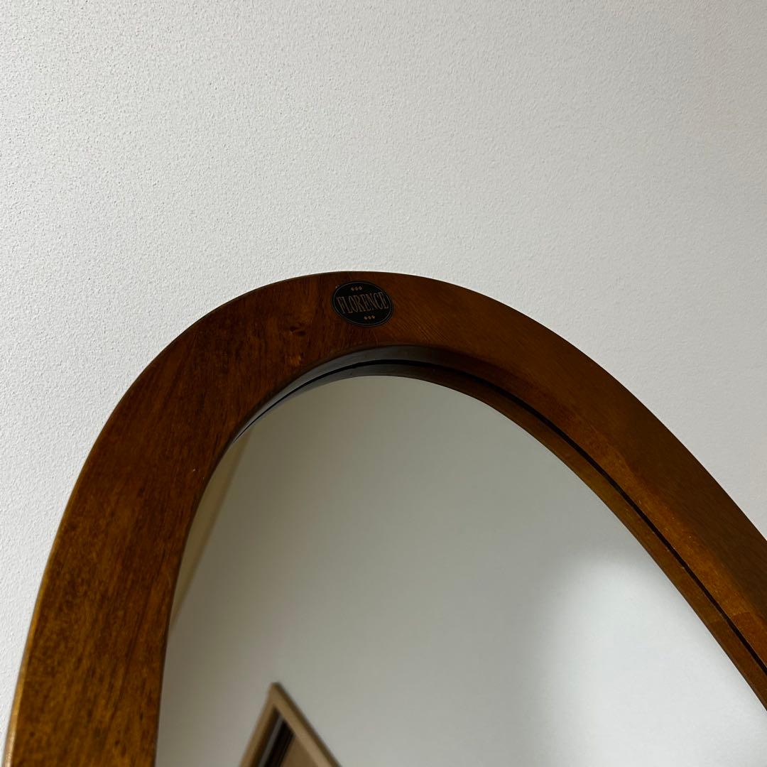 【送料込み】アンティーク姿見　天然木　スタンドミラー ブラウン　オーバル型