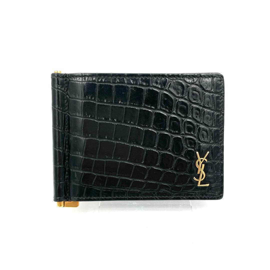 ✨️美品✨️ サンローラン 型押し 二つ折り マネークリップ ブラック ゴールド