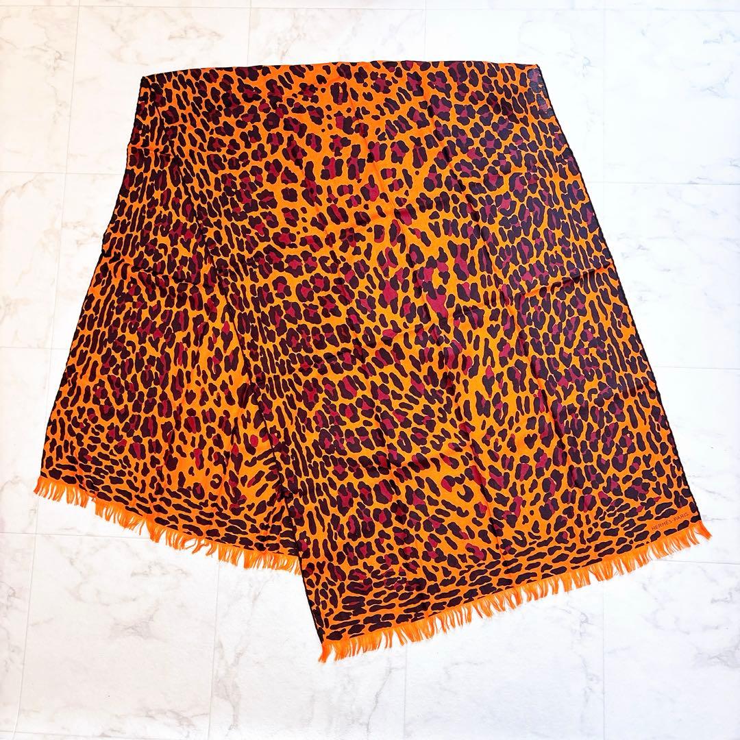 【極美品】レア！　エルメス　レオパード 　カシミアシルク　ストール　ショール