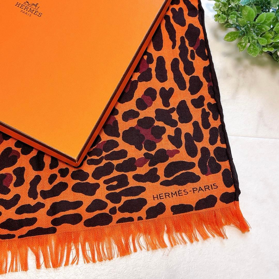 【極美品】レア！　エルメス　レオパード 　カシミアシルク　ストール　ショール