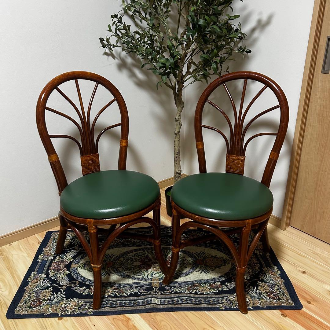 ウッド製ダイニングチェア 2脚セット グリーン
