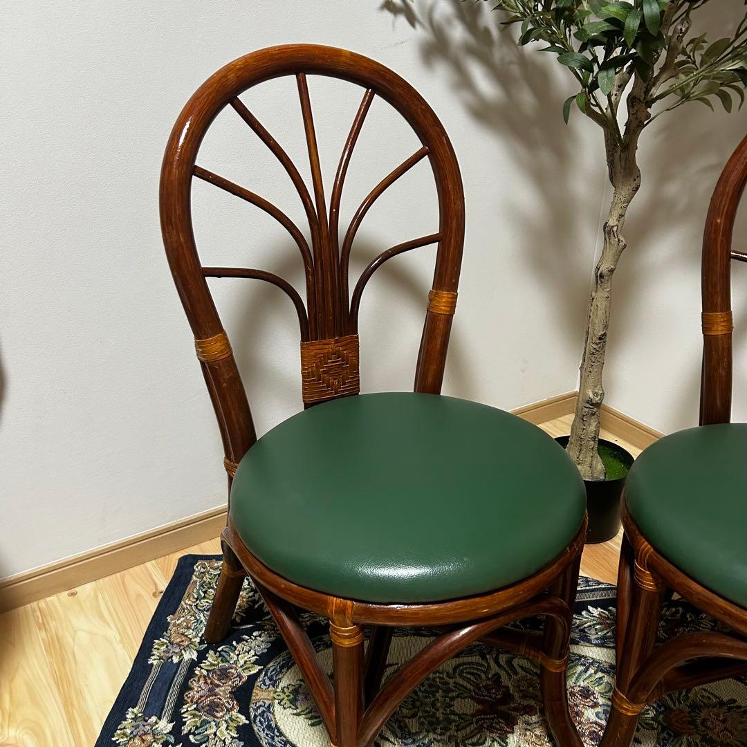 ウッド製ダイニングチェア 2脚セット グリーン