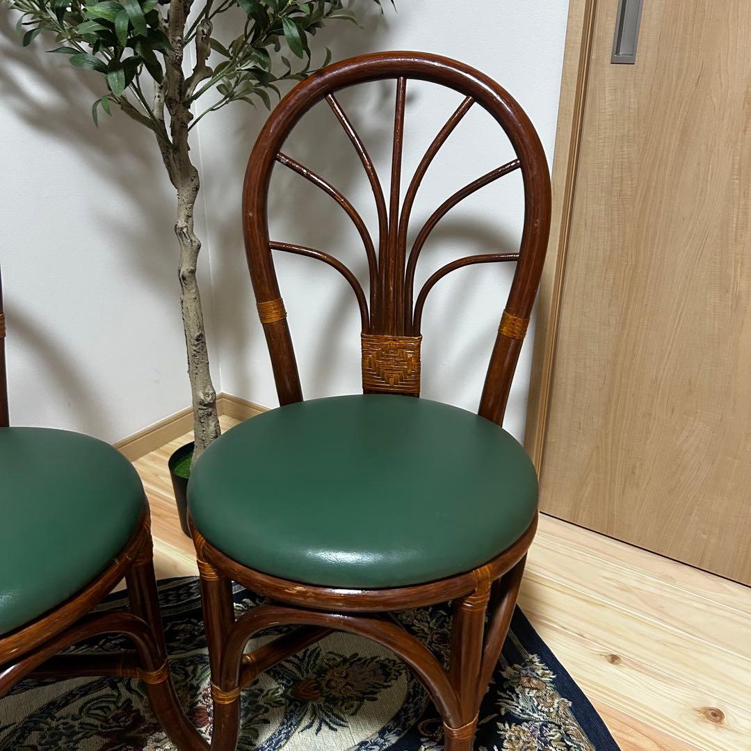 ウッド製ダイニングチェア 2脚セット グリーン