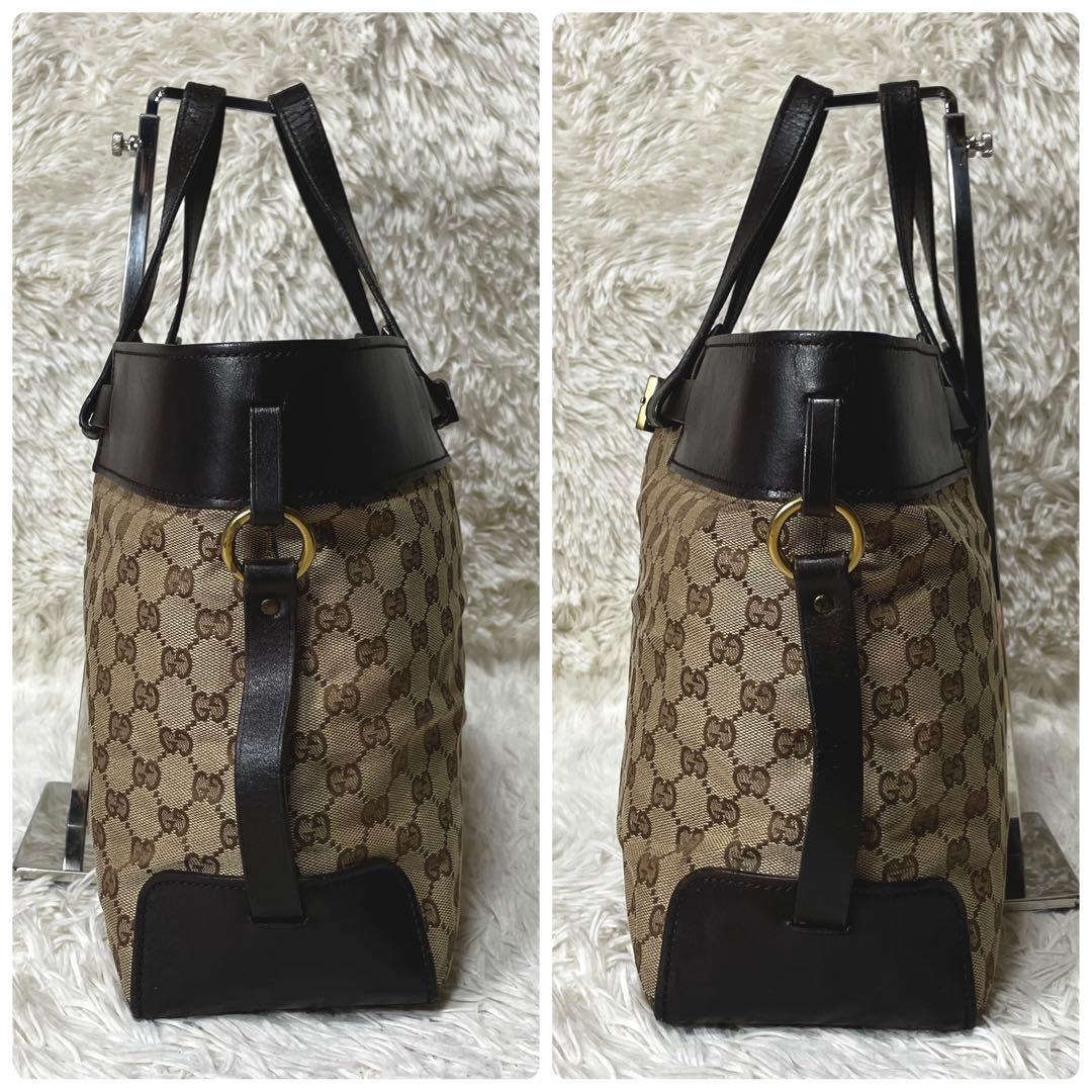 【良品】GUCCI グッチ　トートバッグ　キャンバス　レザー　大容量　GG柄