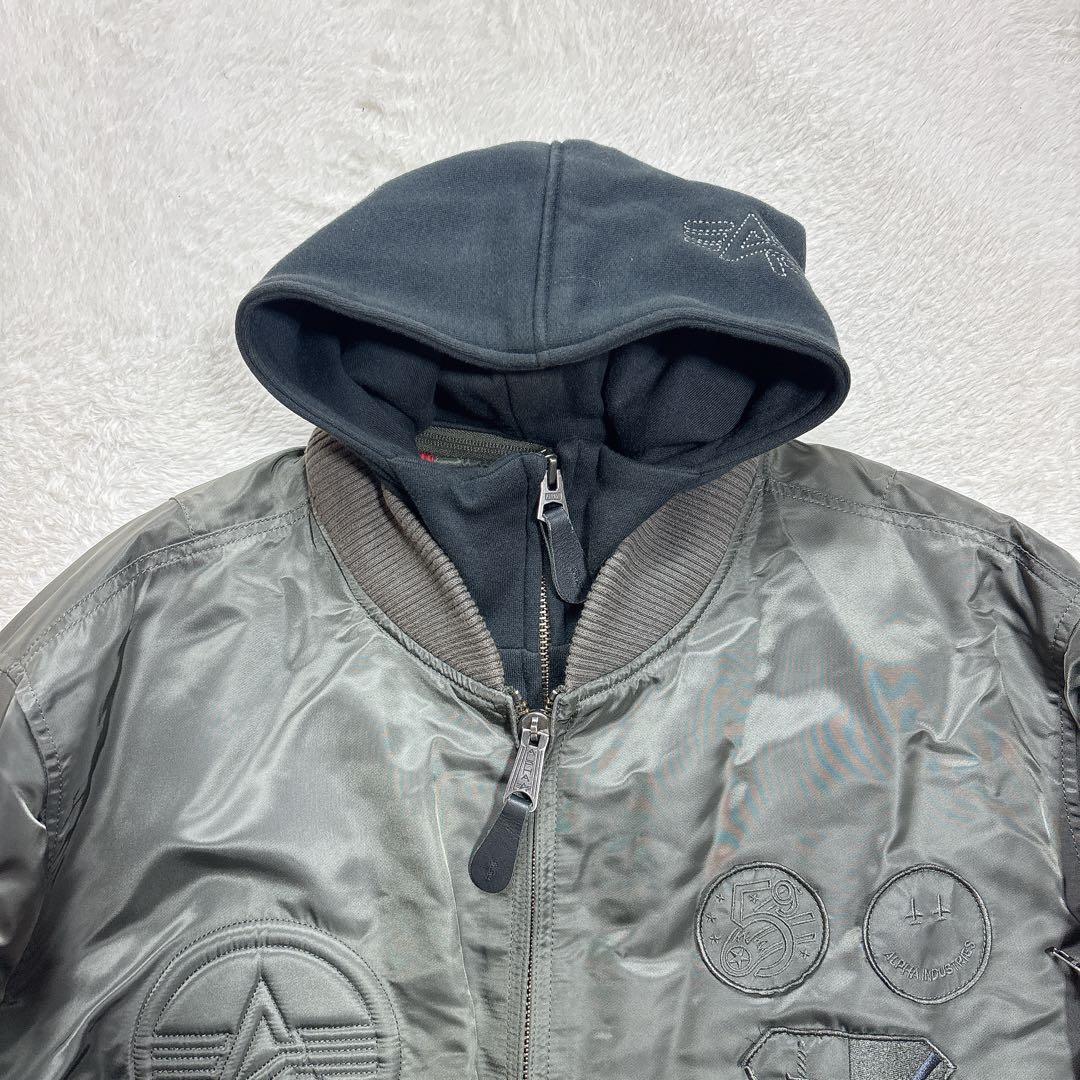 希少5L！ALPHA アルファ MA-1 フード付 ワッペン フライトジャケット