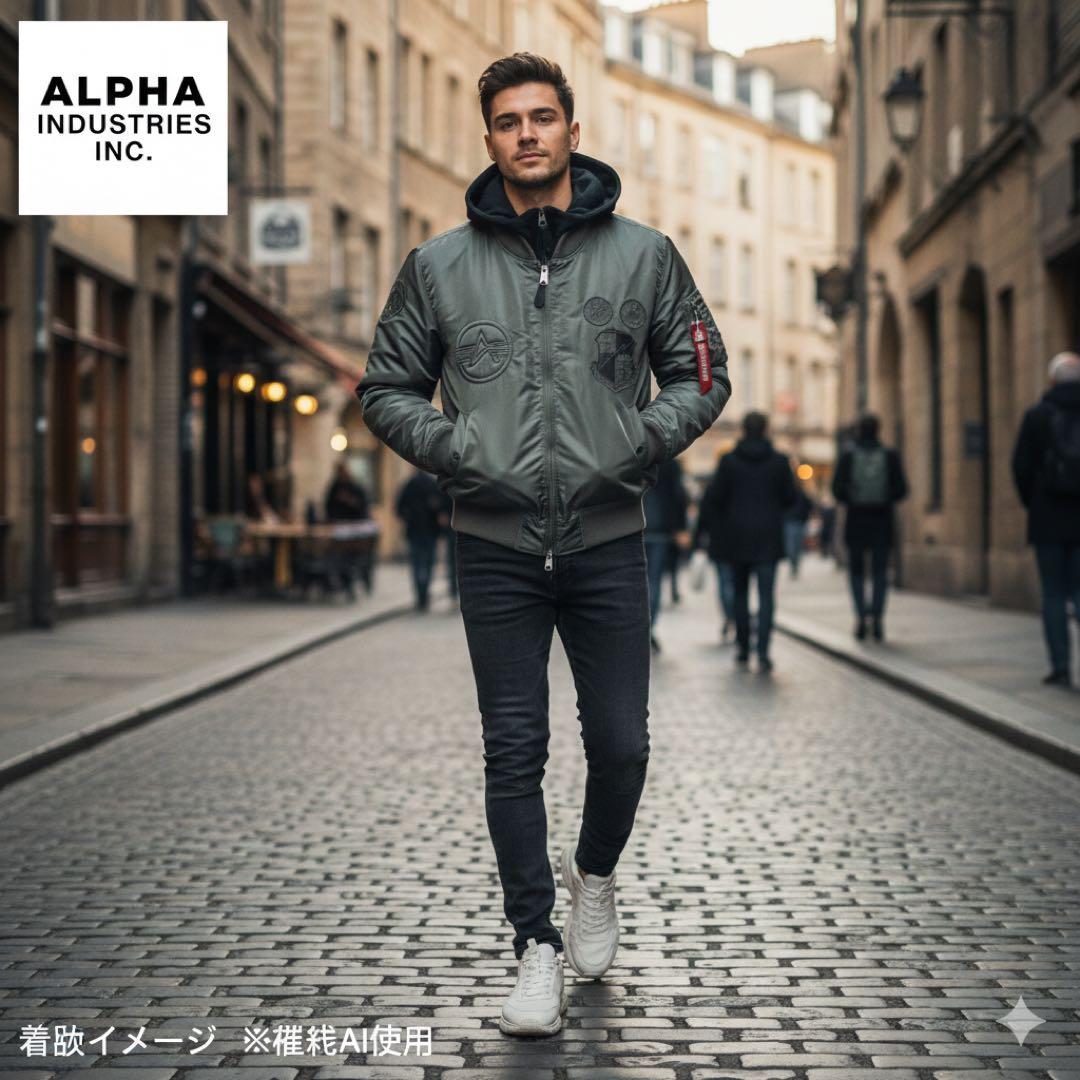 希少5L！ALPHA アルファ MA-1 フード付 ワッペン フライトジャケット
