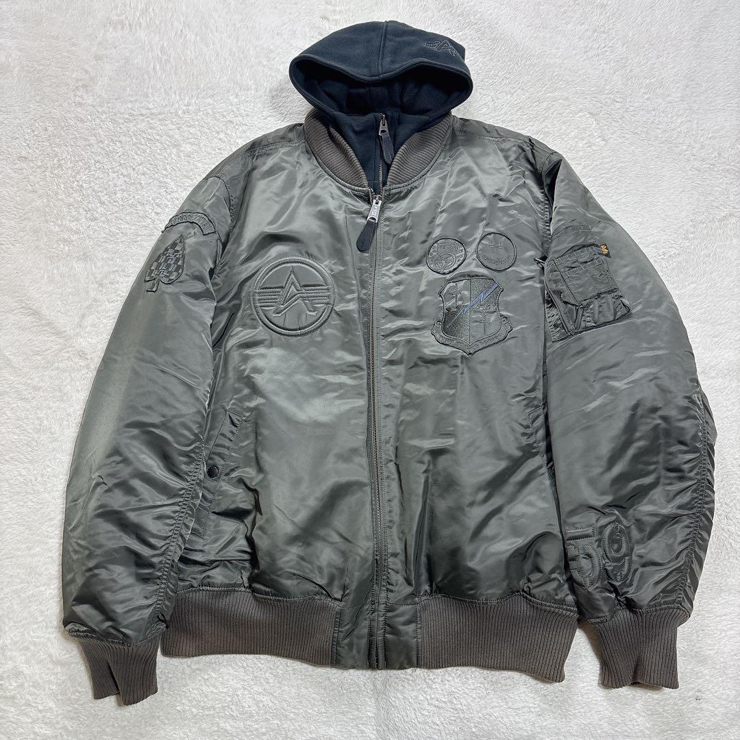 希少5L！ALPHA アルファ MA-1 フード付 ワッペン フライトジャケット