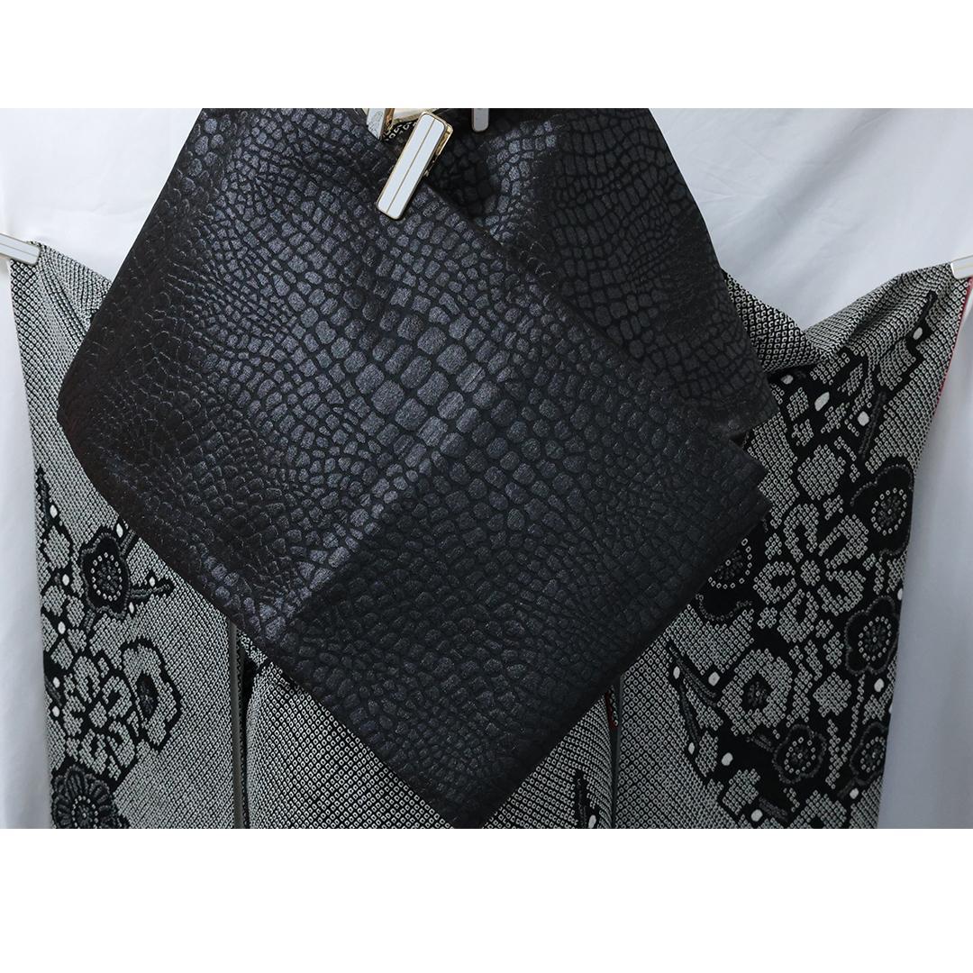 ^_−☆◆ 振袖7点セット ◆フルセット総絞り黒白sS11