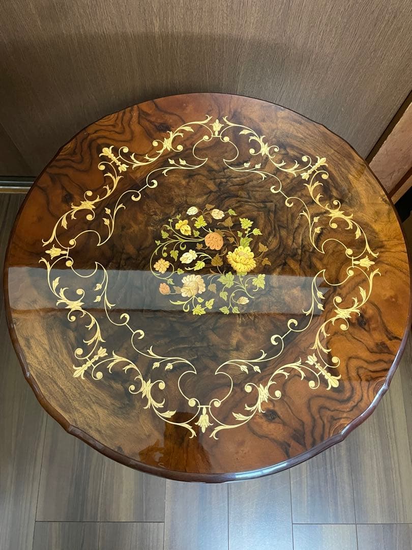 イタリア製 木象嵌細工 コーヒーテーブル 丸テーブル サイドテーブル レトロ