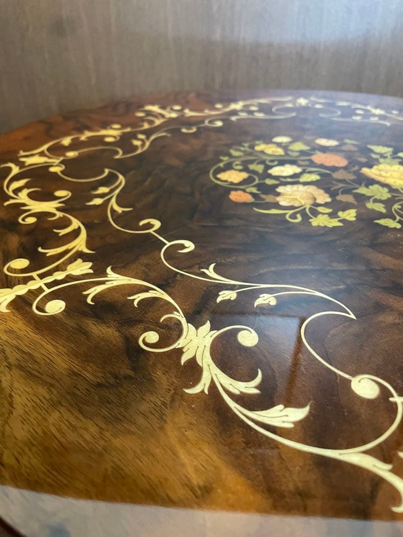 イタリア製 木象嵌細工 コーヒーテーブル 丸テーブル サイドテーブル レトロ