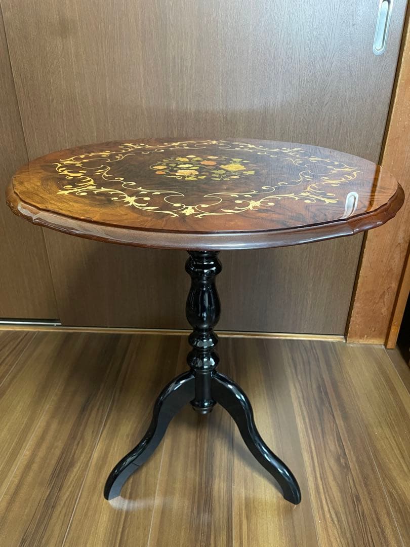 イタリア製 木象嵌細工 コーヒーテーブル 丸テーブル サイドテーブル レトロ
