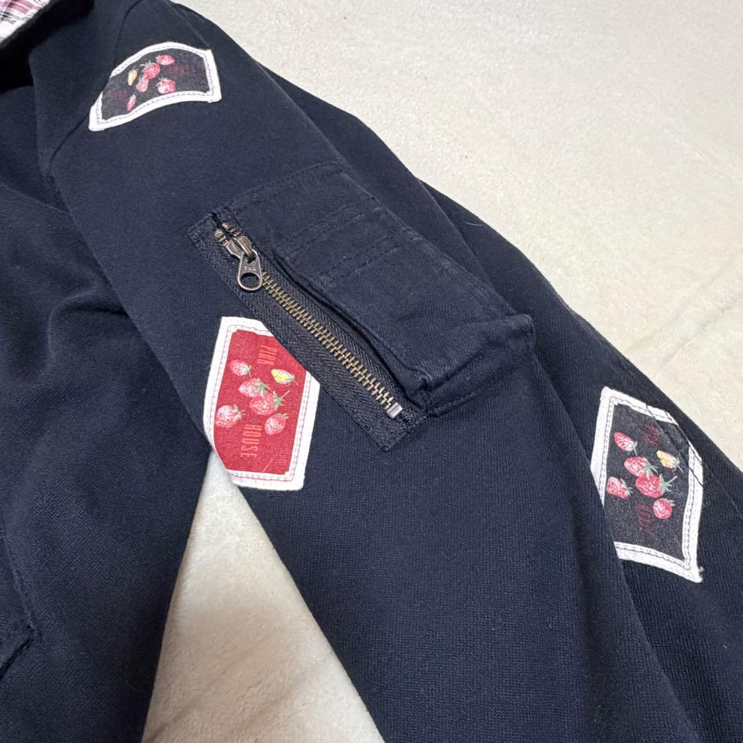 ピンクハウス 苺 キャンドル ワッペン ゼッケン 黒 フード付きブルゾン【P55