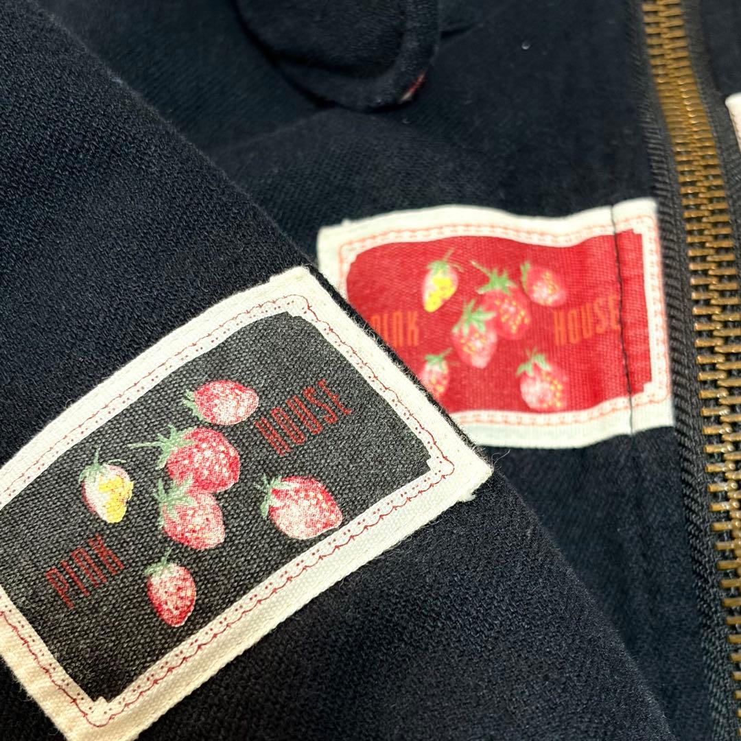 ピンクハウス 苺 キャンドル ワッペン ゼッケン 黒 フード付きブルゾン【P55