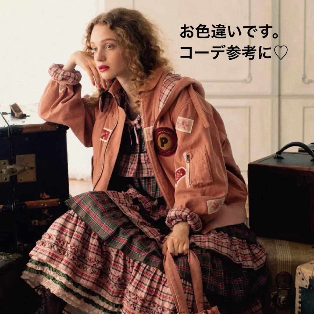 ピンクハウス 苺 キャンドル ワッペン ゼッケン 黒 フード付きブルゾン【P55