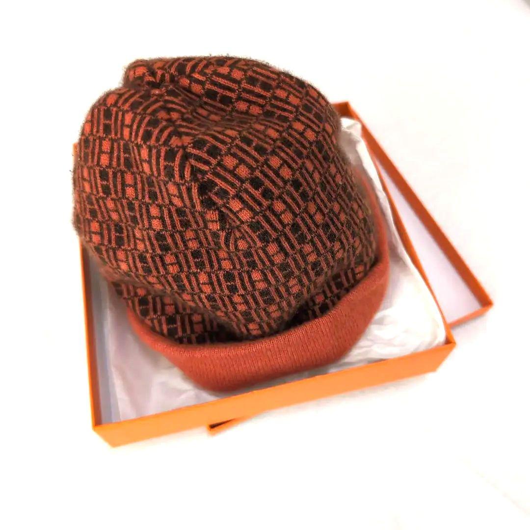 上質カシミヤ100％◆HERMES エルメス ニット帽 総柄ロゴ LA d95