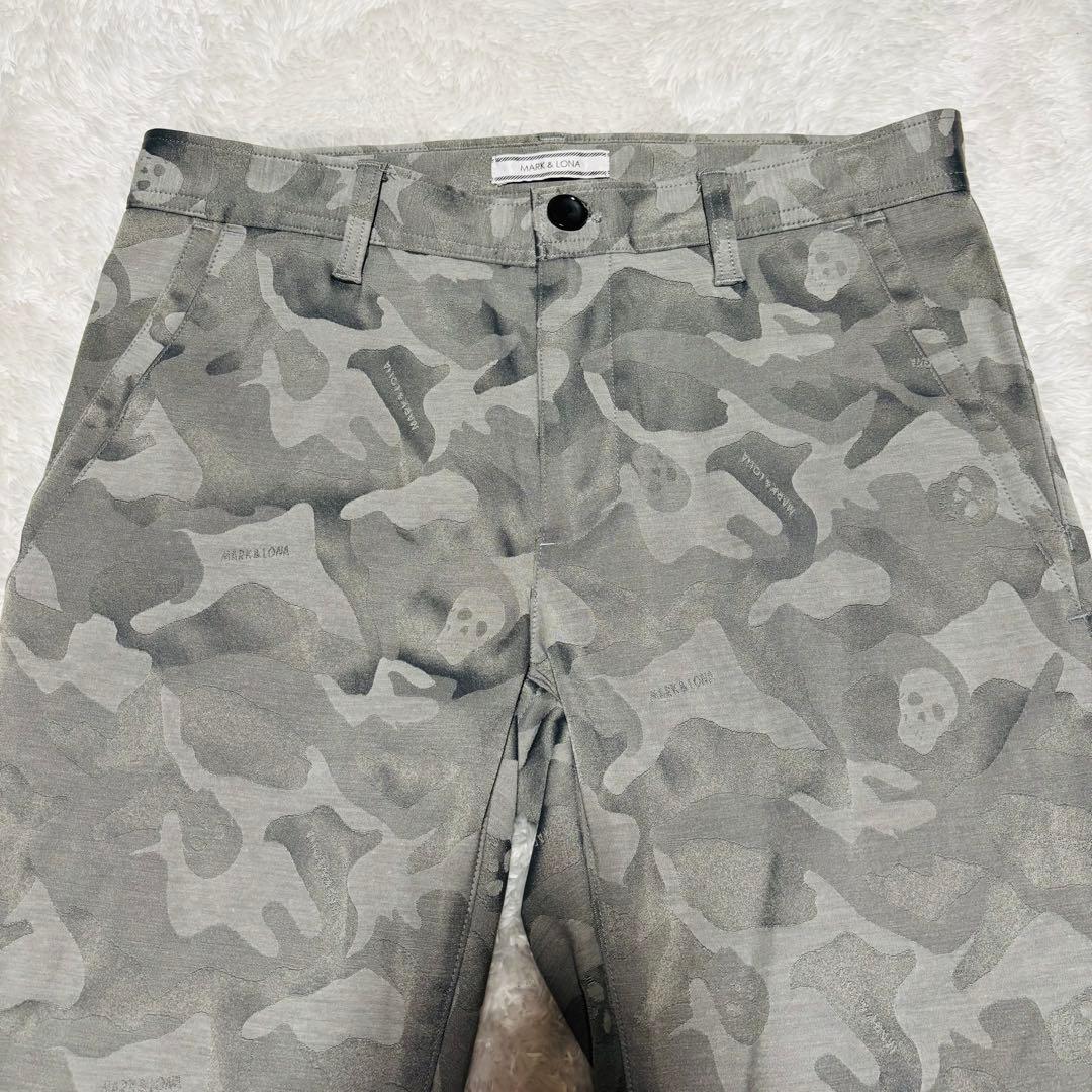 美品 マークアンドロナ パンツ グレー カモフラ 迷彩 スカル ストレッチ L