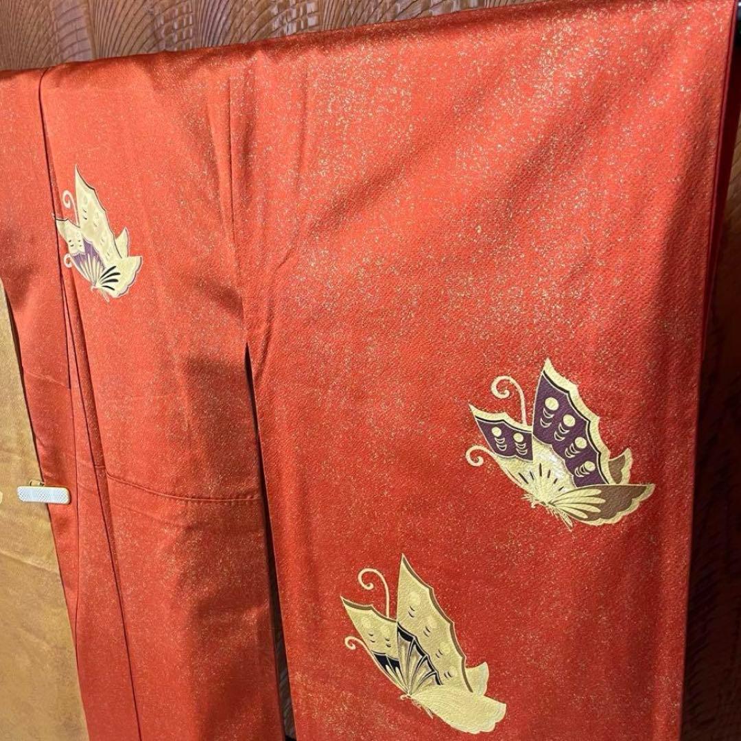 振袖 超 トールサイズ 金駒刺繍 箔 金彩 蝶の舞 望月 正絹 裄71 v015