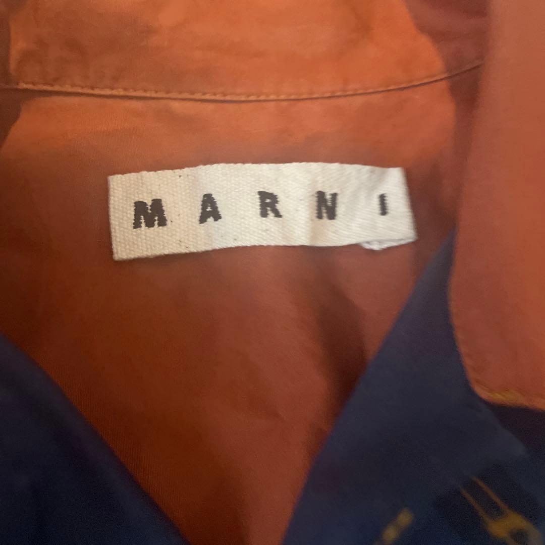 MARNI ネイビーオレンジ 半袖シャツ　ボーリングシャツ