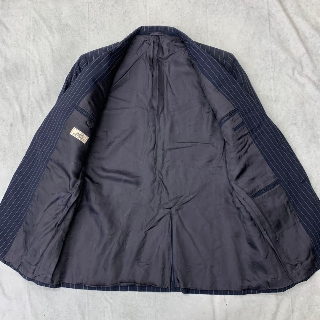 HERMES コットン ストライプ スーツ セットアップ ネイビー