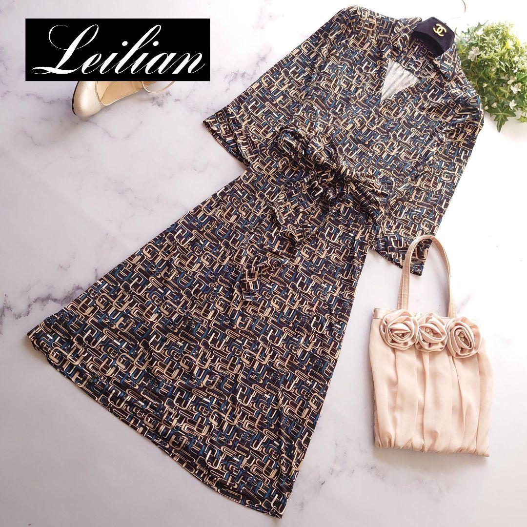 みるレリアン カシュクールワンピース ロング 七分袖 総柄 茶 11 L