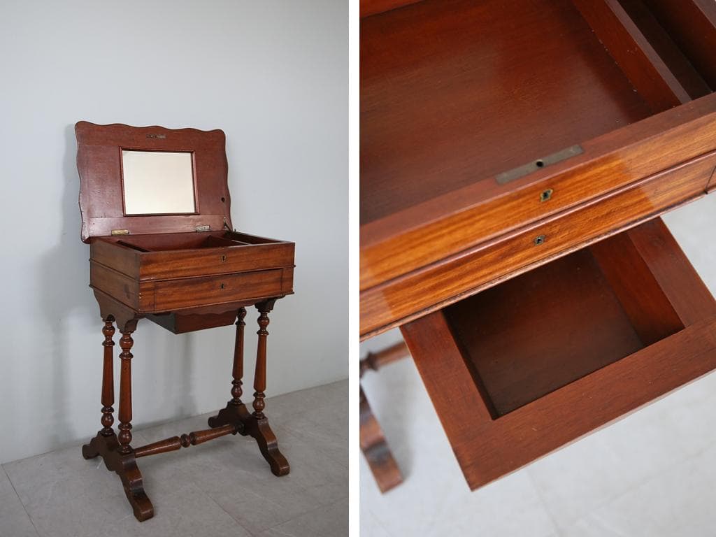 フランスアンティーク木製ドレッサー/テーブル/化粧机デスク/飾り棚(91-238