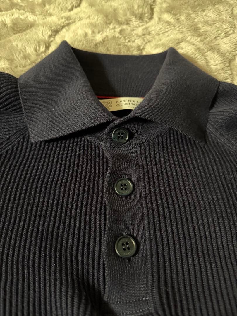 新品！ブルネロクチネリ ポロシャツ風ニットリブ編み ネイビー48