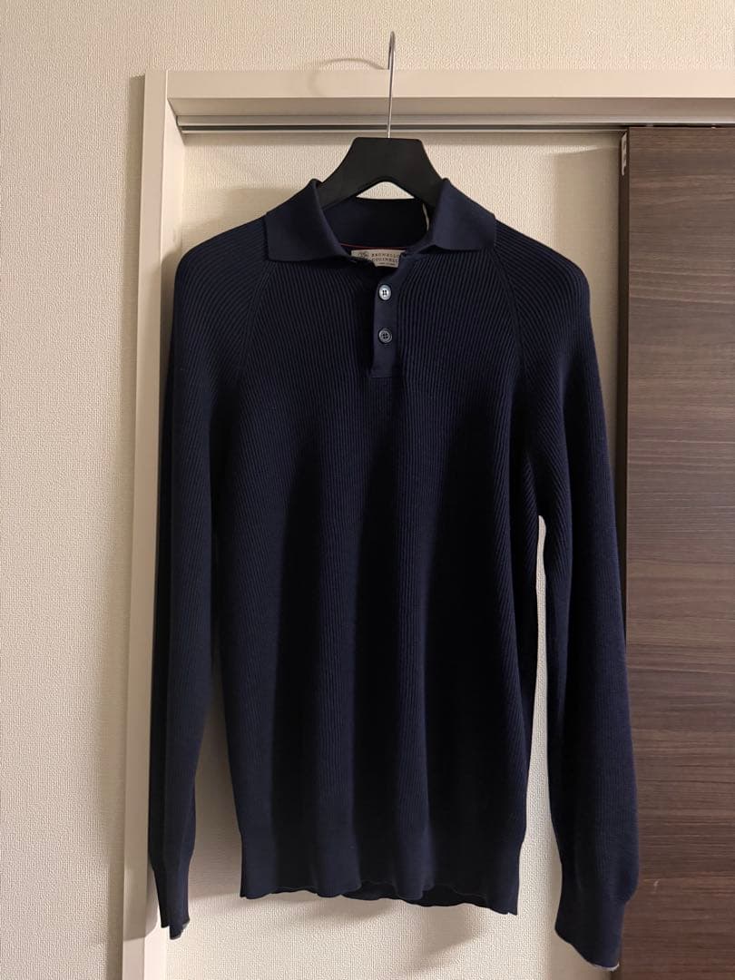 新品！ブルネロクチネリ ポロシャツ風ニットリブ編み ネイビー48