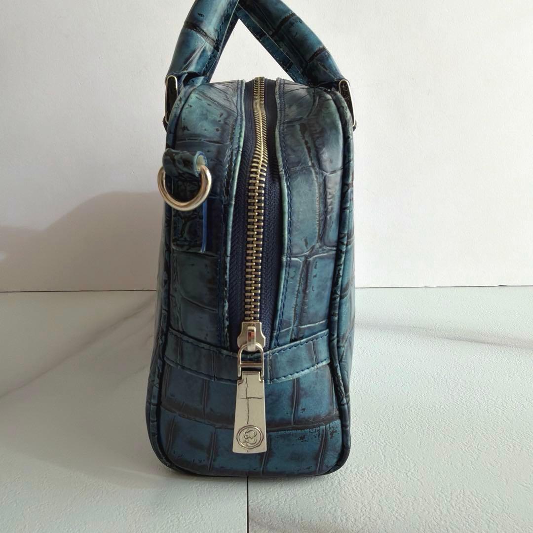 希少 バジョルゴ クロコ型押し ミニミニブリーフケースバッグ ブルー グリーン