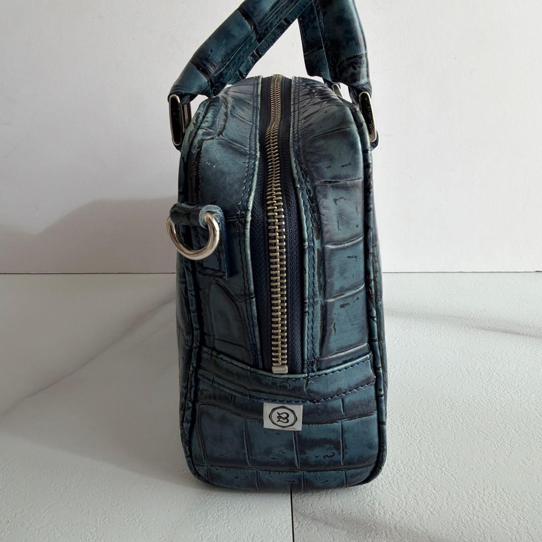 希少 バジョルゴ クロコ型押し ミニミニブリーフケースバッグ ブルー グリーン