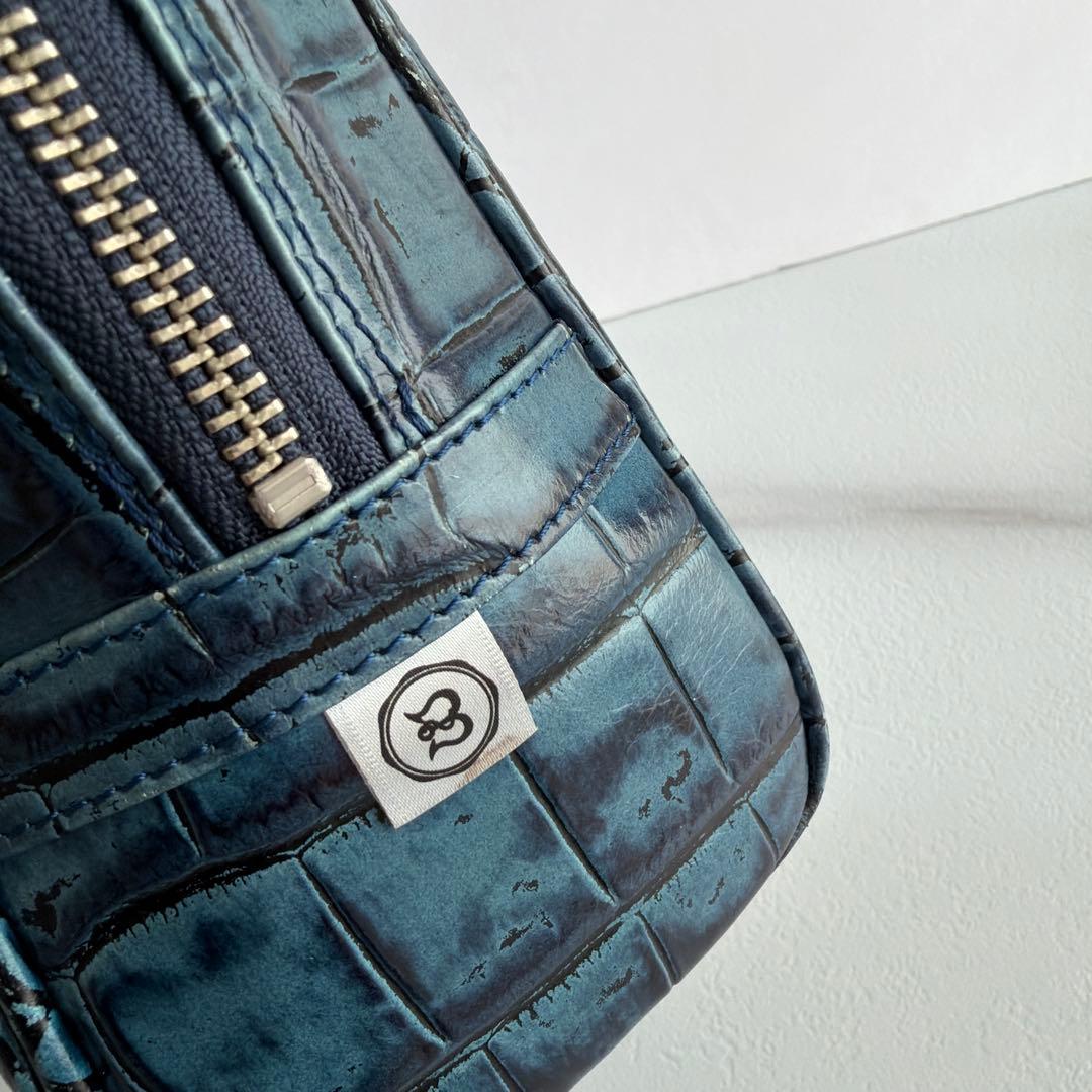 希少 バジョルゴ クロコ型押し ミニミニブリーフケースバッグ ブルー グリーン