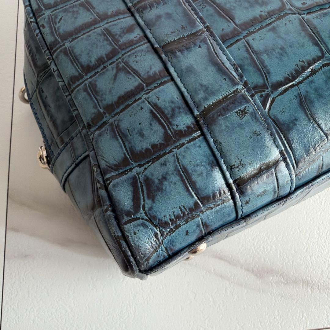 希少 バジョルゴ クロコ型押し ミニミニブリーフケースバッグ ブルー グリーン