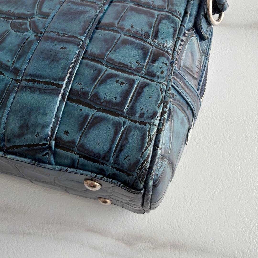 希少 バジョルゴ クロコ型押し ミニミニブリーフケースバッグ ブルー グリーン