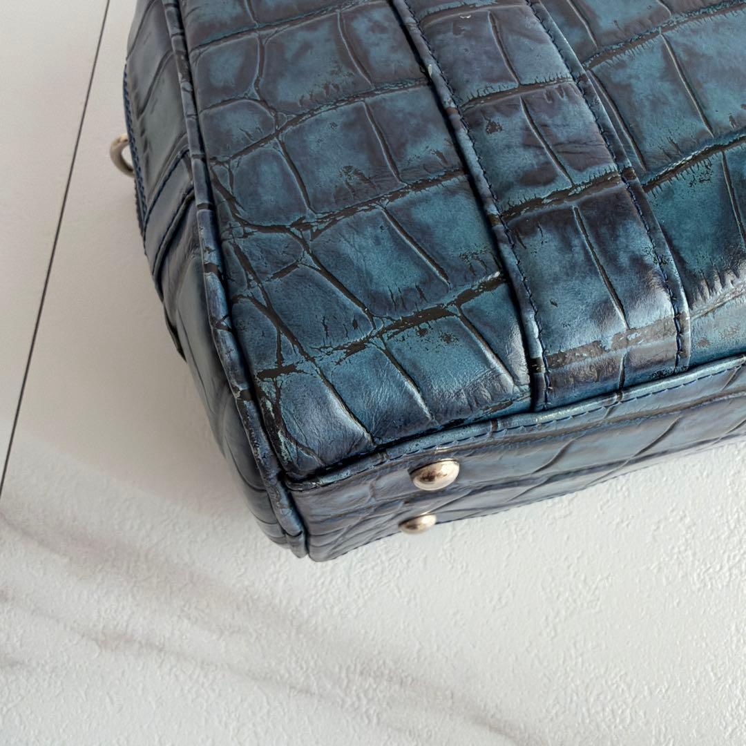 希少 バジョルゴ クロコ型押し ミニミニブリーフケースバッグ ブルー グリーン