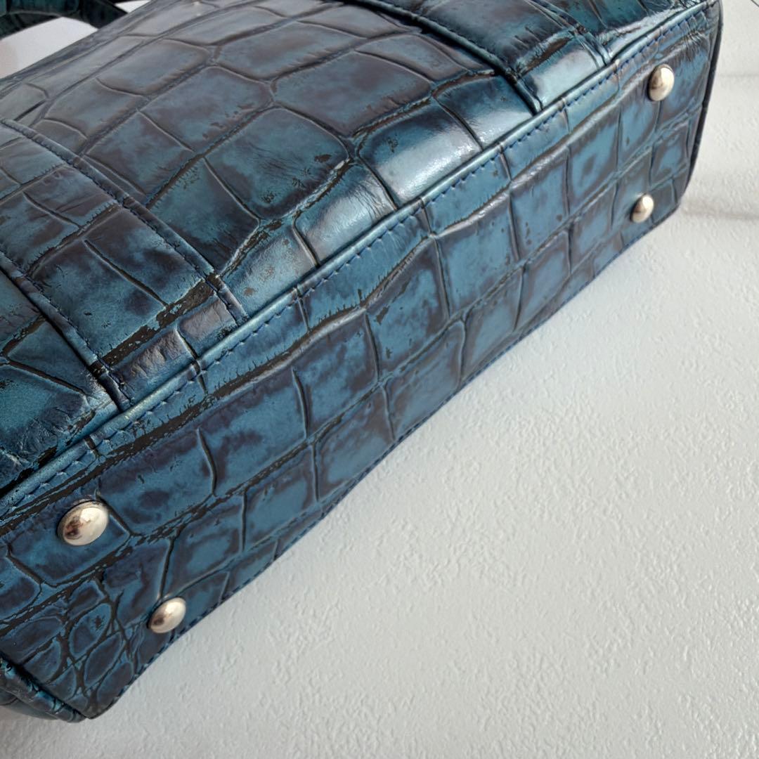 希少 バジョルゴ クロコ型押し ミニミニブリーフケースバッグ ブルー グリーン