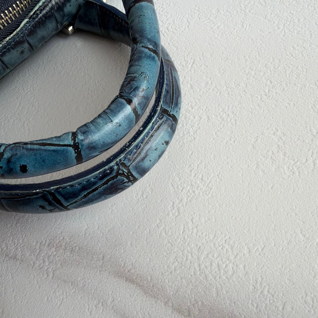 希少 バジョルゴ クロコ型押し ミニミニブリーフケースバッグ ブルー グリーン