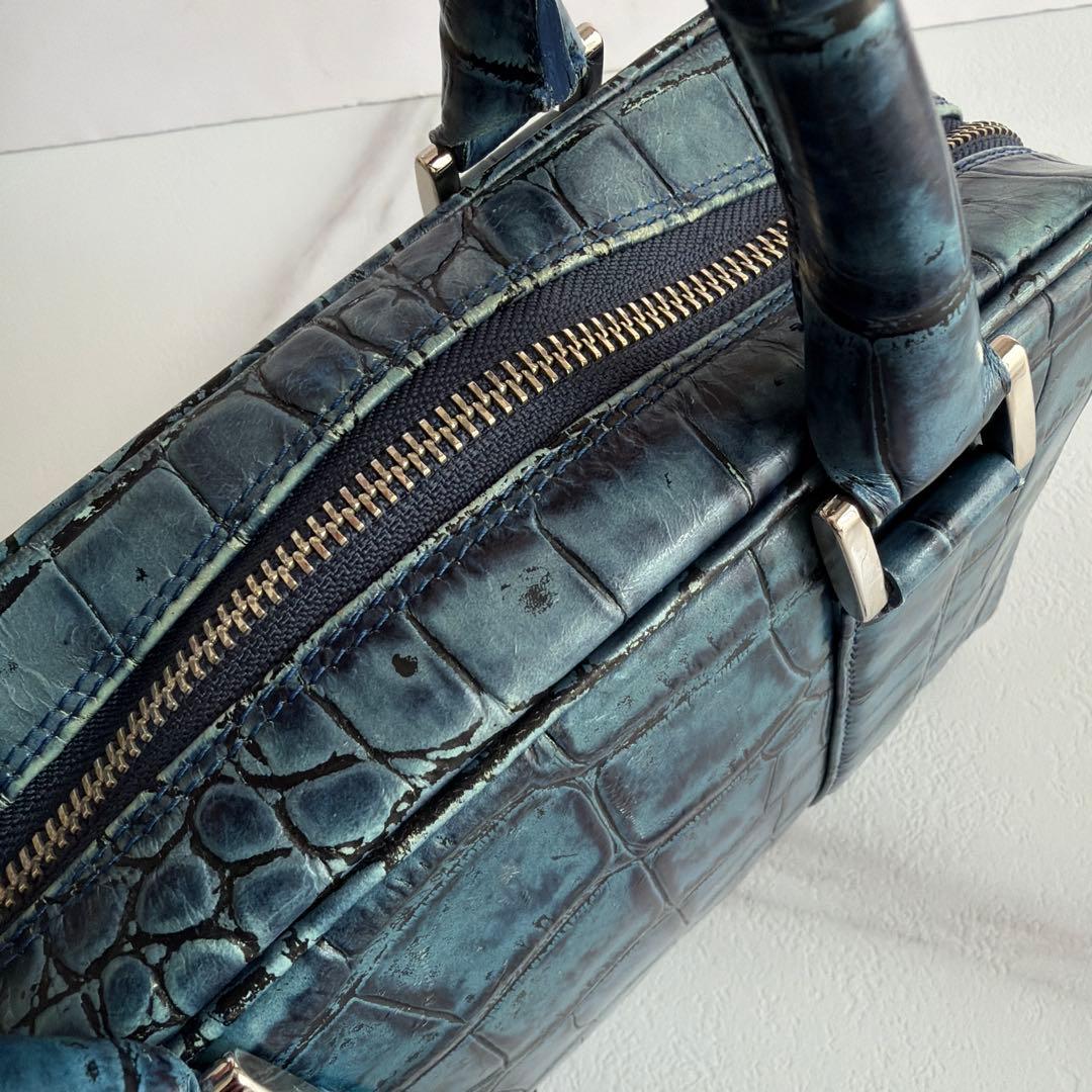 希少 バジョルゴ クロコ型押し ミニミニブリーフケースバッグ ブルー グリーン