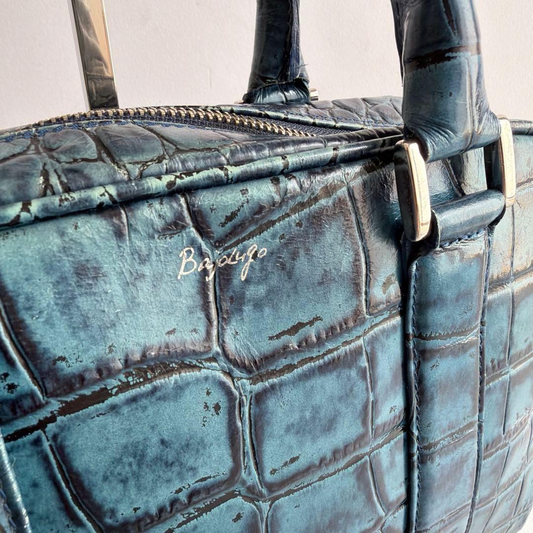 希少 バジョルゴ クロコ型押し ミニミニブリーフケースバッグ ブルー グリーン