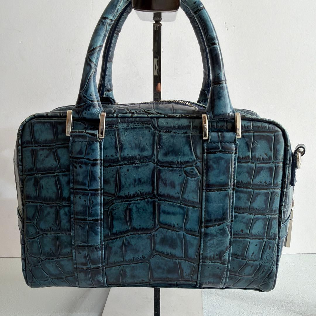 希少 バジョルゴ クロコ型押し ミニミニブリーフケースバッグ ブルー グリーン